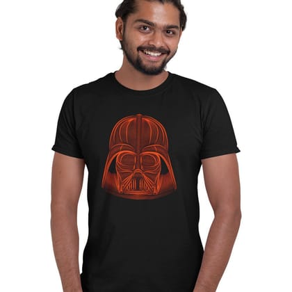 EqualLife Pure Cotton Bio-Washed Chest Printed T-Shirt - Sifi Series - Darth Vadar Line Art Design 2 - by ZingerTees-Men-EL9120559-M