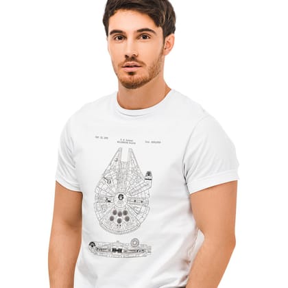 EqualLife Pure Cotton Bio-Washed Chest Printed T-Shirt - Sifi Series - Millennium Falcon Design 1 - by ZingerTees-Men-EL9120560-M