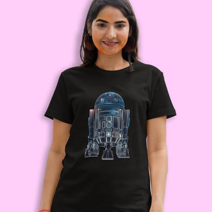 EqualLife Pure Cotton Bio-Washed Chest Printed T-Shirt - Sifi Series - R2D2 Design 1 - by ZingerTees-Women-EL9120562-F