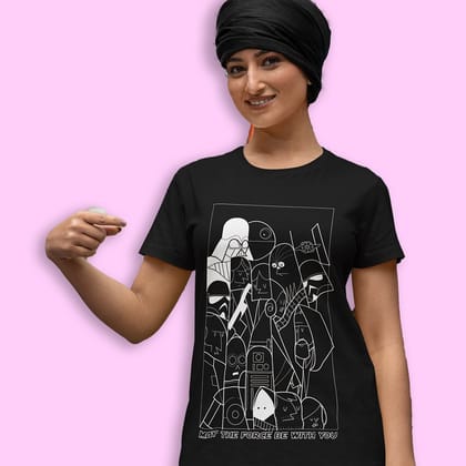 EqualLife Pure Cotton Bio-Washed Chest Printed T-Shirt - Sifi Series - Star Wars Tribute - by ZingerTees-Women-EL9120564-F
