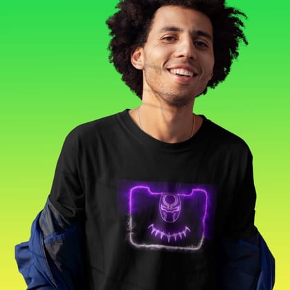 EqualLife Pure Cotton Bio-Washed T-Shirt Chest Printed-Black Panther Neon Icon Design-3-by ZingerTees-Men-EL9120414-M