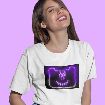 EqualLife Pure Cotton Bio-Washed T-Shirt Chest Printed-Black Panther Neon Icon Design-3-by ZingerTees-Women-EL9120414-F