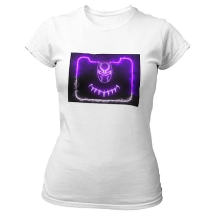 EqualLife Pure Cotton Bio-Washed T-Shirt Chest Printed-Black Panther Neon Icon Design-3-by ZingerTees-Women-EL9120414-F