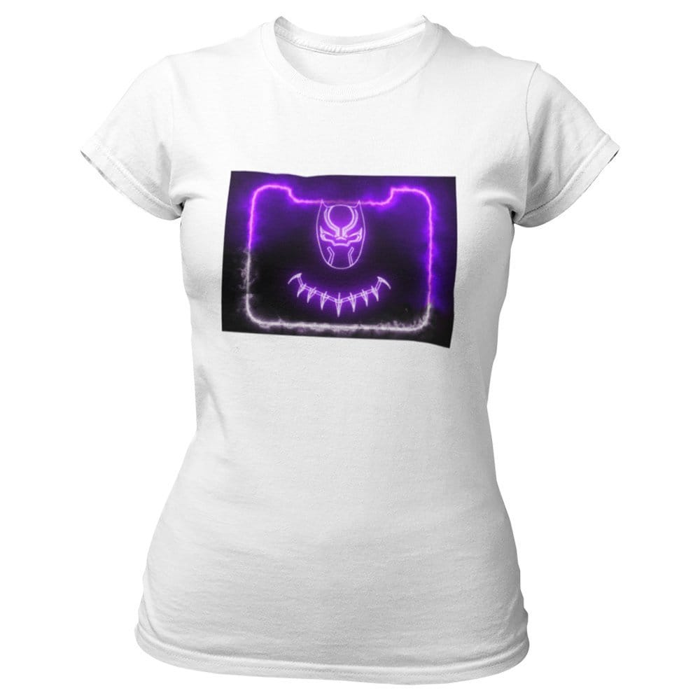 EqualLife Pure Cotton Bio-Washed T-Shirt Chest Printed-Black Panther Neon Icon Design-3-by ZingerTees-Women-EL9120414-F