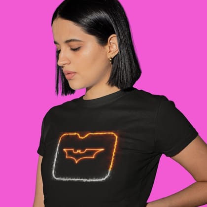 EqualLife Pure Cotton Bio-Washed T-Shirt Chest Printed-Batman Neon Icon Design-6-by ZingerTees-Women-EL9120417-F