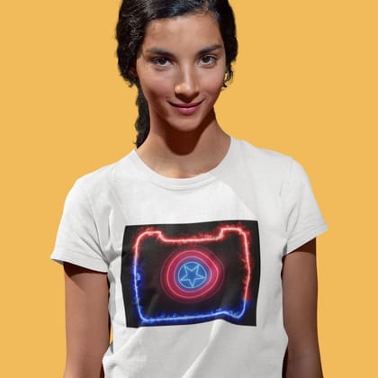 EqualLife Pure Cotton Bio-Washed T-Shirt Chest Printed-Captain America Neon Icon Design-7-by ZingerTees-Women-EL9120418-F