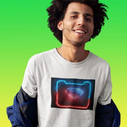 EqualLife Pure Cotton Bio-Washed T-Shirt Chest Printed-Superman Neon Icon Design-10-by ZingerTees-Men-EL9120421-M