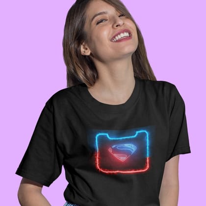 EqualLife Pure Cotton Bio-Washed T-Shirt Chest Printed-Superman Neon Icon Design-10-by ZingerTees-Women-EL9120421-F