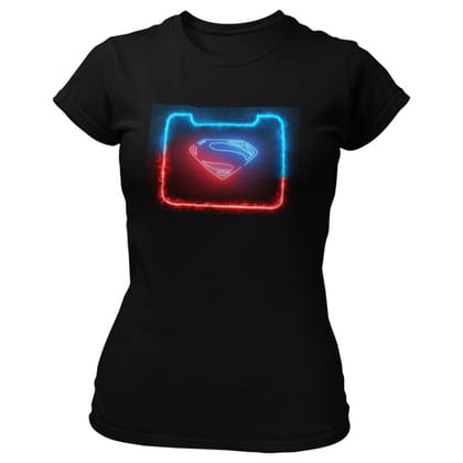 EqualLife Pure Cotton Bio-Washed T-Shirt Chest Printed-Superman Neon Icon Design-10-by ZingerTees-Women-EL9120421-F
