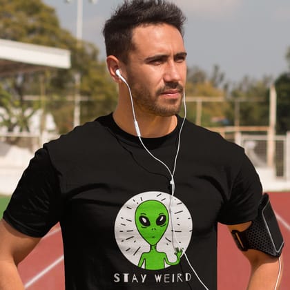 EqualLife Pure Cotton Bio-Washed T-Shirt Chest Printed-Funny Alien Message 1 - Stay Weird Design -by ZingerTees-Men-EL9120126-M