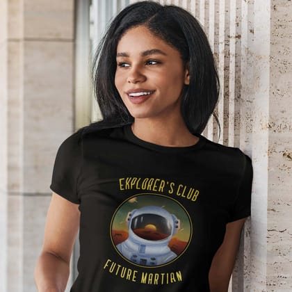 EqualLife Pure Cotton Bio-Washed T-Shirt Chest Printed-Funny Alien Message 4 - Future Martian Design-by ZingerTees-Women-EL9120129-F