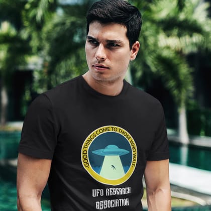 EqualLife Pure Cotton Bio-Washed T-Shirt Chest Printed-Funny Alien Message 5 - UFO Research Association Design -by ZingerTees-Men-EL9120130-M