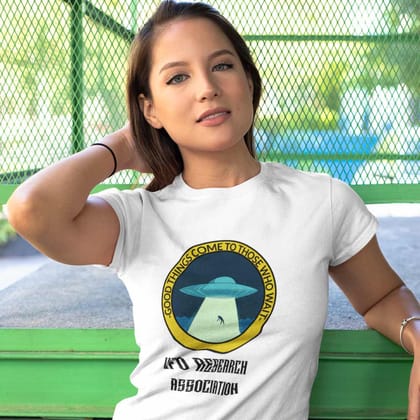 EqualLife Pure Cotton Bio-Washed T-Shirt Chest Printed-Funny Alien Message 5 - UFO Research Association Design -by ZingerTees-Women-EL9120130-F