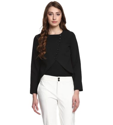 Women's Polyester Diagonal Cut Long Sleeves Blazer (Black) PID55717