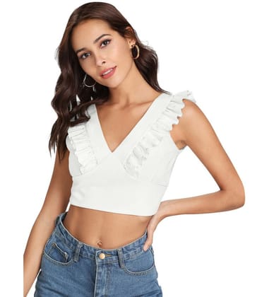 Women's Polyester Solid Sleeveless Shoulder Straps Top (White) PID56684