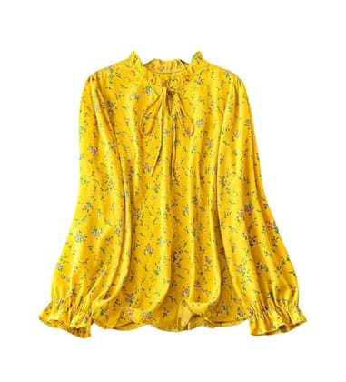 Women's Casual Rayon Full Sleeve Printed Round Neck Top (Yellow) PID57098