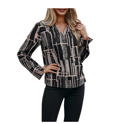 Women's Casual Rayon Full Sleeve Printed V Neck Top (Multicolor) PID57101