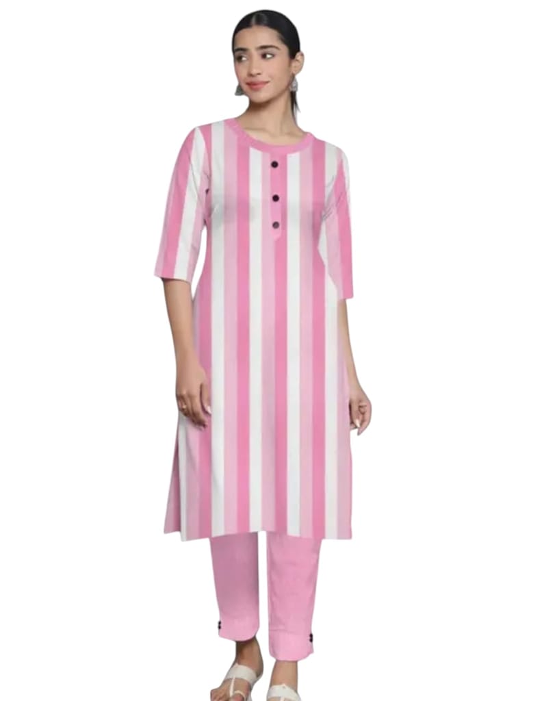  Women's Pink Striped Kurta with Pant Set
