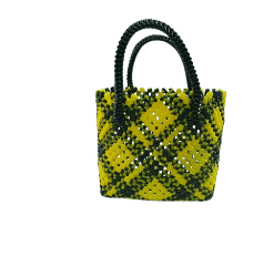 Black and Yellow Handwoven large Bag with Double Handles