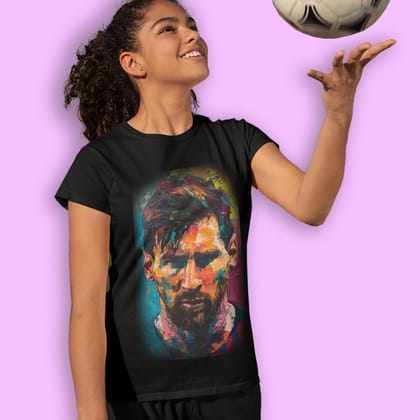 EqualLife Pure Cotton Bio-Washed Chest Printed T-Shirt - Football Series - Artistic Icon Vision - by ZingerTees-Women-EL9120592-F