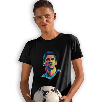 EqualLife Pure Cotton Bio-Washed Chest Printed T-Shirt - Football Series - Messi Vibrant Vision - by ZingerTees-Men-EL9120591-M