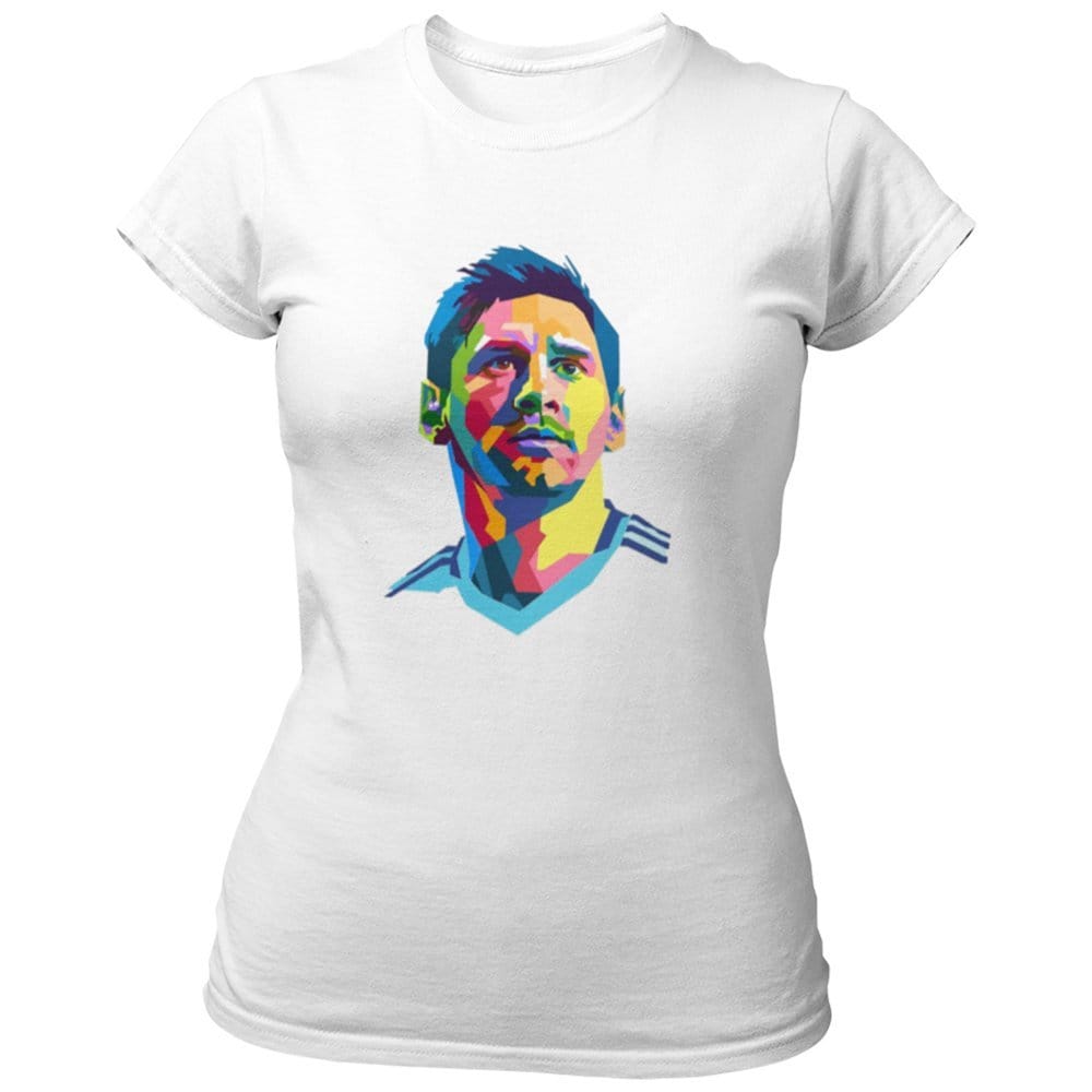 EqualLife Pure Cotton Bio-Washed Chest Printed T-Shirt - Football Series - Messi Vibrant Vision - by ZingerTees-Women-EL9120591-F