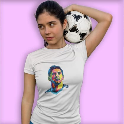 EqualLife Pure Cotton Bio-Washed Chest Printed T-Shirt - Football Series - Messi Vibrant Vision - by ZingerTees-Women-EL9120591-F