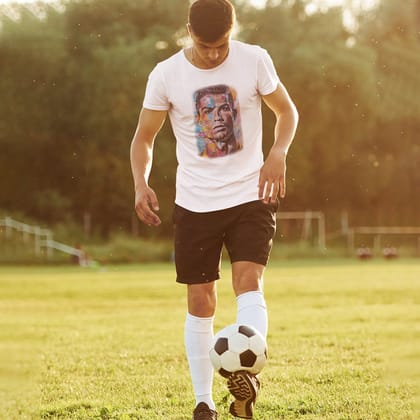 EqualLife Pure Cotton Bio-Washed Chest Printed T-Shirt - Football Series - CR7 The Artistic Legend - by ZingerTees-Men-EL9120590-M