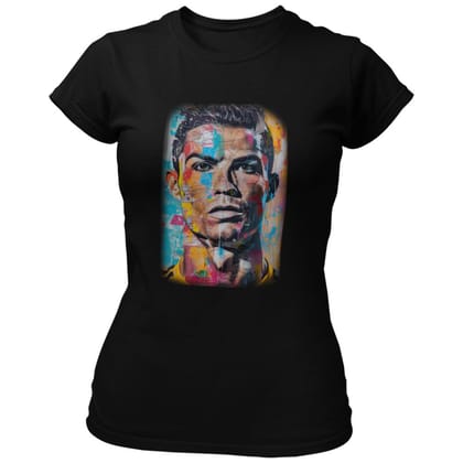 EqualLife Pure Cotton Bio-Washed Chest Printed T-Shirt - Football Series - CR7 The Artistic Legend - by ZingerTees-Women-EL9120590-F