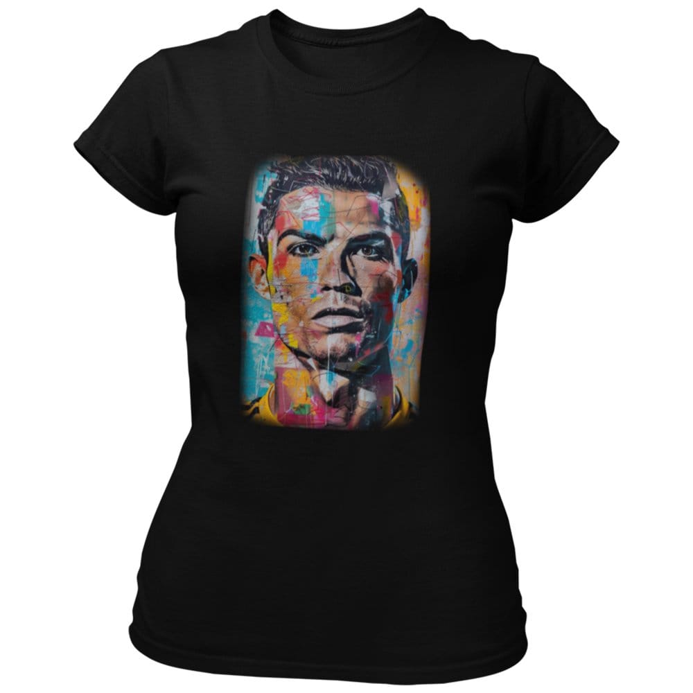 EqualLife Pure Cotton Bio-Washed Chest Printed T-Shirt - Football Series - CR7 The Artistic Legend - by ZingerTees-Women-EL9120590-F