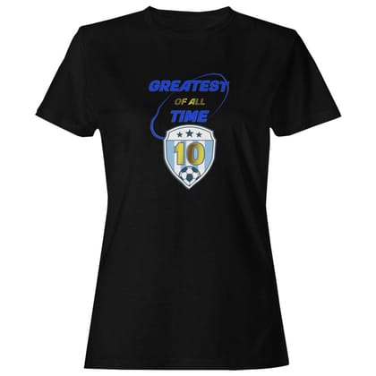 EqualLife Pure Cotton Bio-Washed T-Shirt Chest Printed-Football Series - Greatest Of All Time - Tribiute to Messi and Maradona Design-by ZingerTees-Women-EL9120235-F