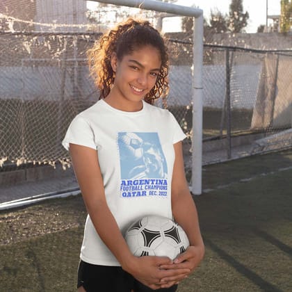EqualLife Pure Cotton Bio-Washed T-Shirt Chest Printed-Football Series - The 2022 World Champion Argentina Design No.2-by ZingerTees-Women-EL9120234-F
