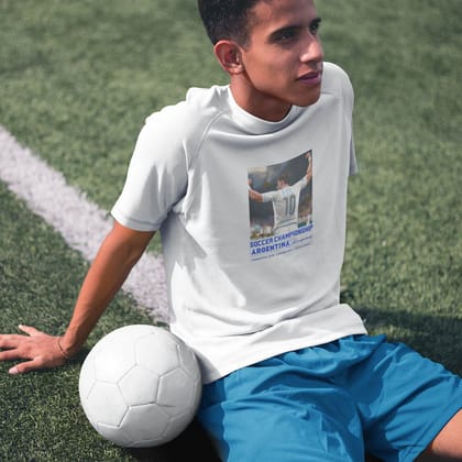 EqualLife Pure Cotton Bio-Washed T-Shirt Chest Printed-Football Series - The 2022 World Champion Argentina Design No.1-by ZingerTees-Men-EL9120233-M