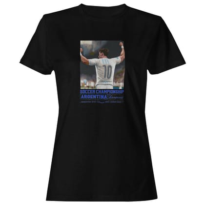 EqualLife Pure Cotton Bio-Washed T-Shirt Chest Printed-Football Series - The 2022 World Champion Argentina Design No.1-by ZingerTees-Women-EL9120233-F