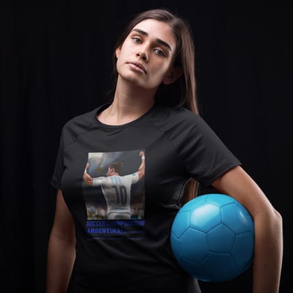 EqualLife Pure Cotton Bio-Washed T-Shirt Chest Printed-Football Series - The 2022 World Champion Argentina Design No.1-by ZingerTees-Women-EL9120233-F
