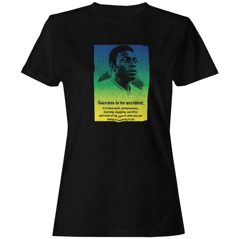 EqualLife Pure Cotton Bio-Washed T-Shirt Chest Printed-Legends - Immortal Pele Quote - Success is no Accident Design-by ZingerTees-Women-EL9120237-F
