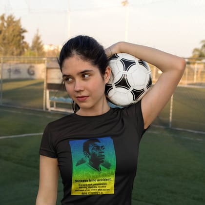 EqualLife Pure Cotton Bio-Washed T-Shirt Chest Printed-Legends - Immortal Pele Quote - Success is no Accident Design-by ZingerTees-Women-EL9120237-F