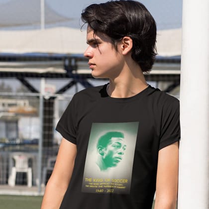 EqualLife Pure Cotton Bio-Washed T-Shirt Chest Printed-Legends - immortal Pele - King of Soccer Design-by ZingerTees-Men-EL9120238-M