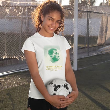 EqualLife Pure Cotton Bio-Washed T-Shirt Chest Printed-Legends - immortal Pele - King of Soccer Design-by ZingerTees-Women-EL9120238-F