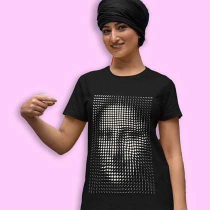 EqualLife Pure Cotton Bio-Washed Chest Printed T-Shirt - Illusion Art - Mona Lisa Design 2 - by ZingerTees-Women-EL9120570-F