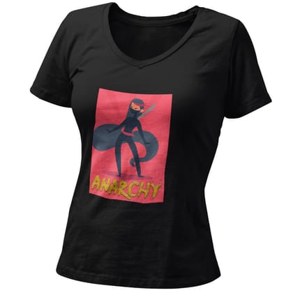 EqualLife Pure Cotton Bio-Washed T-Shirt Chest Printed-Ninja Girl Series 1 - Anarchy Design-by ZingerTees-Fo-Women-EL9120101-F