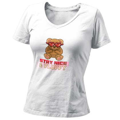 EqualLife Pure Cotton Bio-Washed T-Shirt Chest Printed-Teddy Bear Series 1 - Stay Nice and Fluffy Design-by ZingerTees-Fo-Women-EL9120102-F