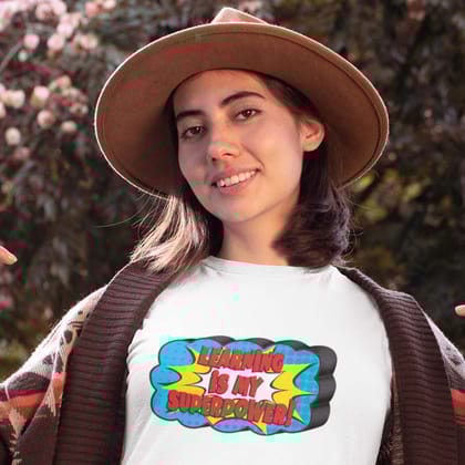 EqualLife Pure Cotton Bio-Washed T-Shirt Chest Printed-Ninja Girl Series 2 - Learning is my Superpower Design-by ZingerTees-Fo-Women-EL9120103-F