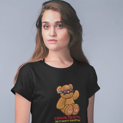 EqualLife Pure Cotton Bio-Washed T-Shirt Chest Printed-Teddy Bear Series 3 - I am Cute Design-by ZingerTees-Fo-Women-EL9120105-F