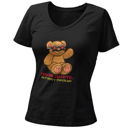 EqualLife Pure Cotton Bio-Washed T-Shirt Chest Printed-Teddy Bear Series 3 - I am Cute Design-by ZingerTees-Fo-Women-EL9120105-F