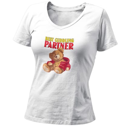 EqualLife Pure Cotton Bio-Washed T-Shirt Chest Printed-Teddy Bear Series 4- Best Cuddling Partner Design-by ZingerTees-Fo-Women-EL9120107-F