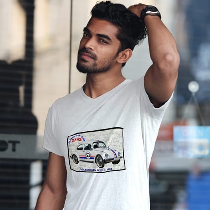 EqualLife Pure Cotton Bio-Washed T-Shirt Chest Printed-Classic Car-VW Beetle 1963-by ZingerTees-Men-EL9120037-M