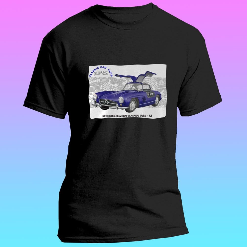 EqualLife Pure Cotton Bio-Washed T-Shirt Chest Printed-Classic Car-Mercedes SL300 1953-by ZingerTees-Men-EL9120038-M