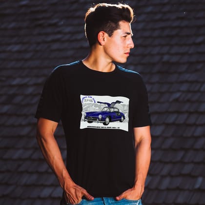 EqualLife Pure Cotton Bio-Washed T-Shirt Chest Printed-Classic Car-Mercedes SL300 1953-by ZingerTees-Men-EL9120038-M