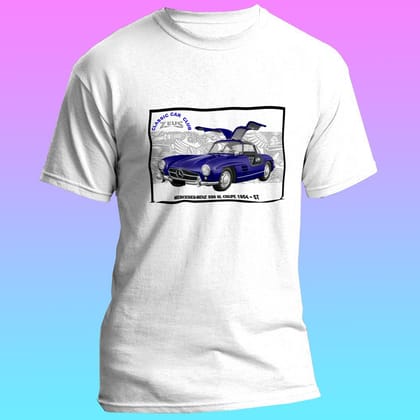 EqualLife Pure Cotton Bio-Washed T-Shirt Chest Printed-Classic Car-Mercedes SL300 1953-by ZingerTees-Women-EL9120038-F